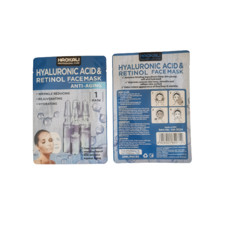 MASKA Nawilżająca  W PŁACHCIE KWAS HIALURONOWY & RETINOL  Face Mask Anti-Aging HAOKALI