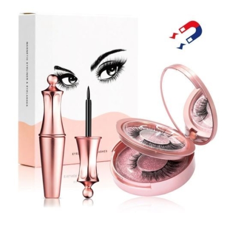 RZĘSY MAGNETYCZNE 2 X Długie + PĘSETA + EYELINER Skręt C