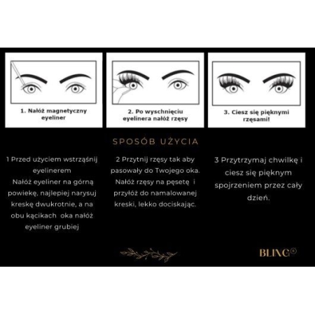 RZĘSY MAGNETYCZNE 2 X Długie + PĘSETA + EYELINER Skręt C